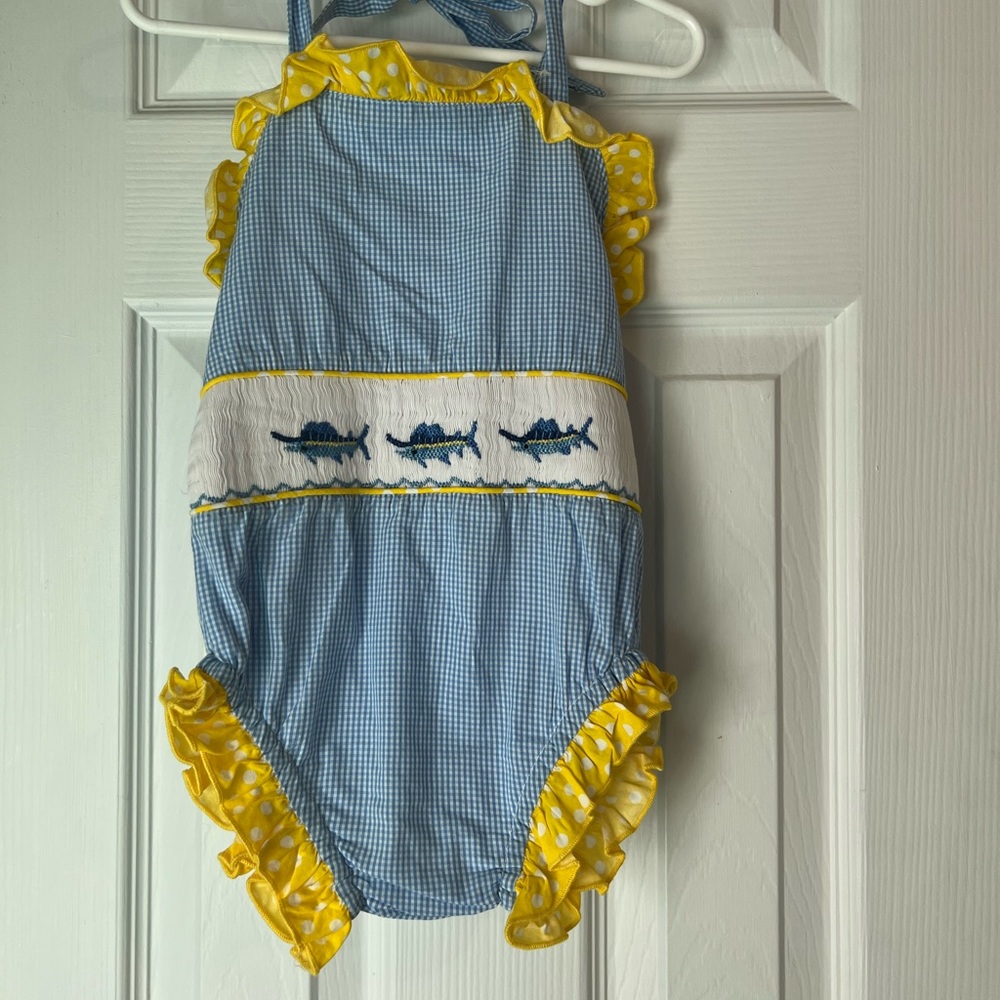 Toddlers smocked Swordfish Sun suit